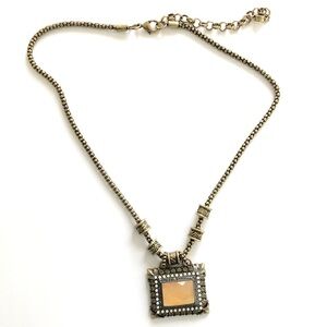 Vintage Y2K Gold and Rhinestone Square Pendant Necklace
